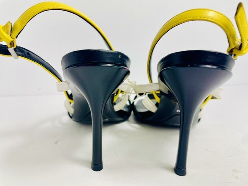 Calvin Klein Black, Yellow & White Black Heels Size US 8 Strappy with Buckle NEW - Afbeelding 3 van 3