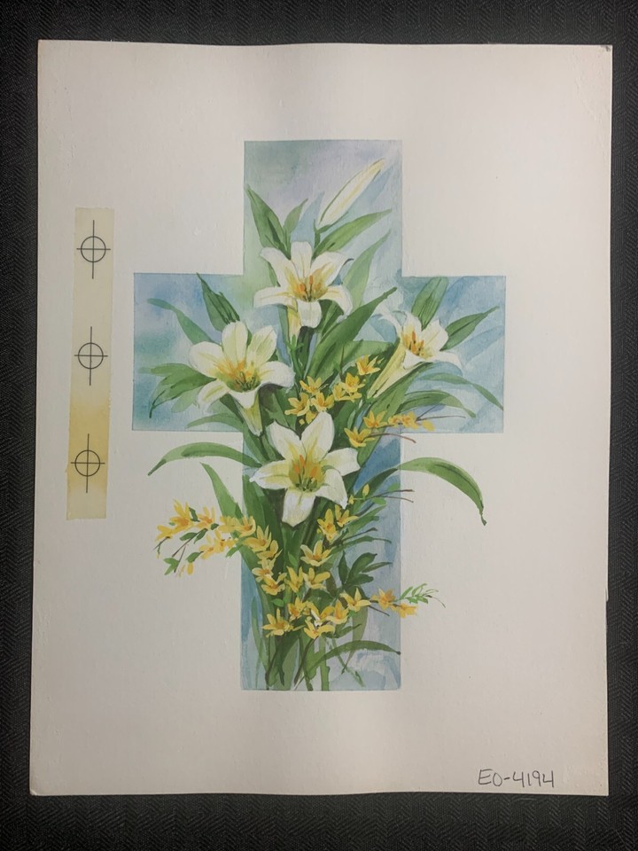 EASTER White Lillies & Yellow Flowers in Cross 7.5x9.5  Greeting Card Art #4194 Comic Art
