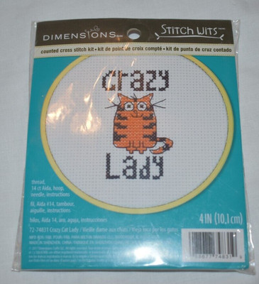 Dimensions-Stitch Wits-Counted Cross Stitch Kit 4 Inch ''Crazy Cat Lady'' New 2019
