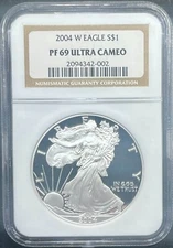 2004-W NGC PF69 Ultra Cameo American Silver Eagle $1 - Random Cert #