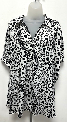 New! M&S Marks & Spencer UK10 14 22 ivory/black short-sleeved loose fit blouse
