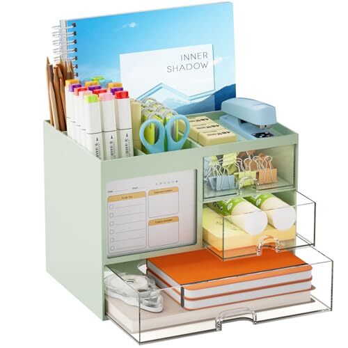 3-Drawer Multi-Functional Green Desk Organizer for Pens, Pencils, and Office Supplies – Stylish Space-Saving Storage Solution