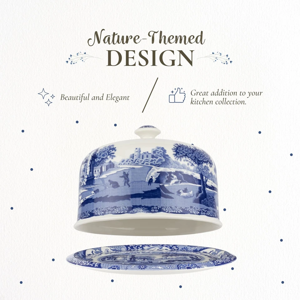 Prato de servir Spode azul italiano 2 peças porcelana 11,5" com cúpula 9" - Imagem 3 de 4