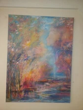 Contemporary Canvas Abstract Framed Rectangle Painting with Silver Frame 17