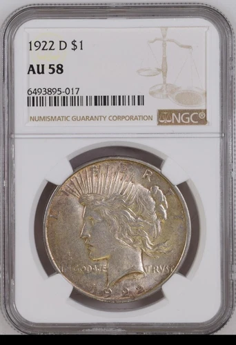 1922 D Peace Dollar NGC AU 58 Silver Denver Mint. Our T3235