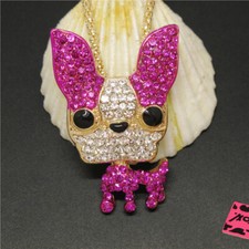 Hot Cute Rose Puppy Dog Crystal Animal Fashion Women Pendant Chain Necklace