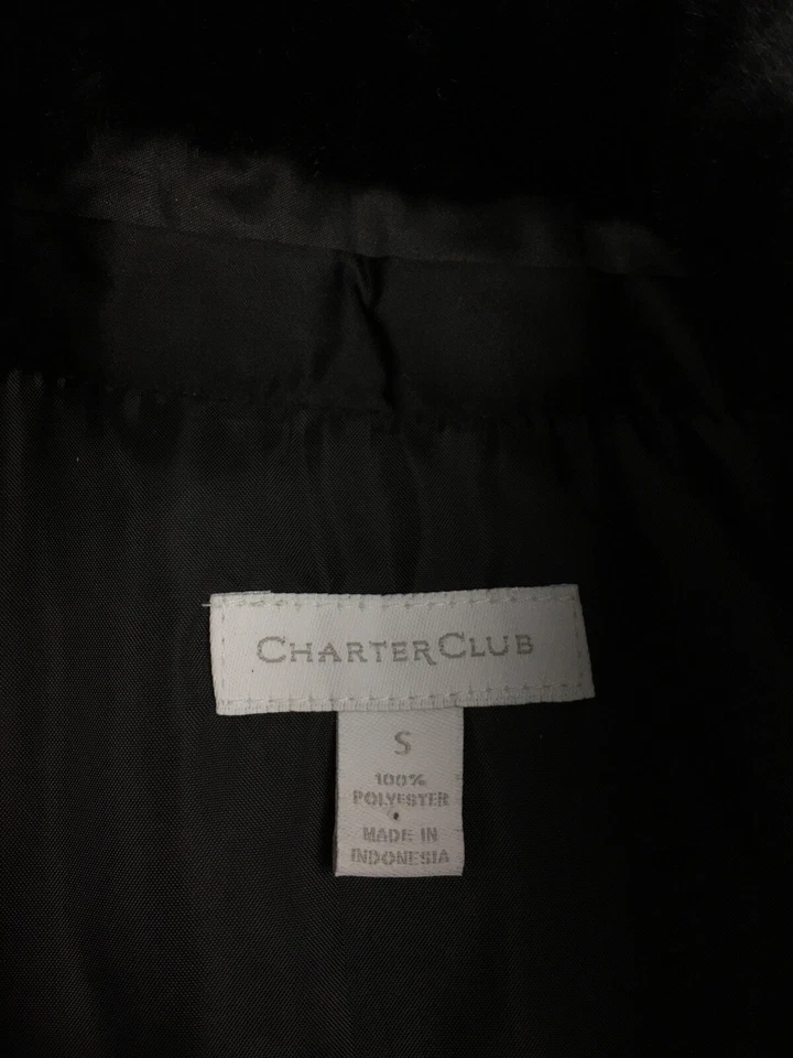 Charter Club Puffer Chaleco Chaqueta Mujer Talla Pequeña Negro Cuello de Piel Sintética Foto 4 de 4