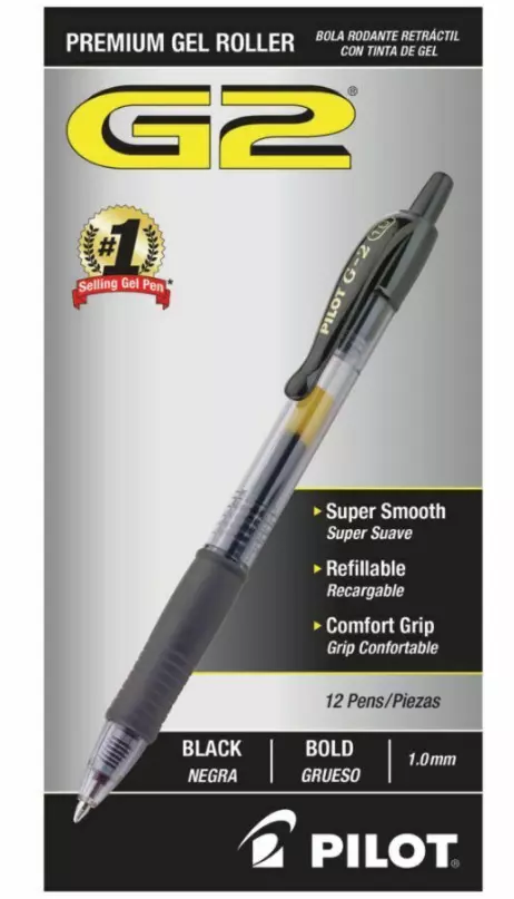 Pilot® G-2™ Retractable Gel Pens, Bold Point, 1.0 mm, Clear Barrels, Black  Ink