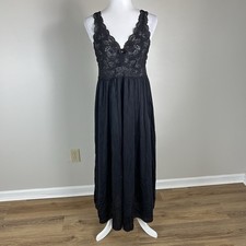 VTg FULL Sweep Lace Dress Long BLACK Nylon Nightgown Negligee Shadowline Sleep