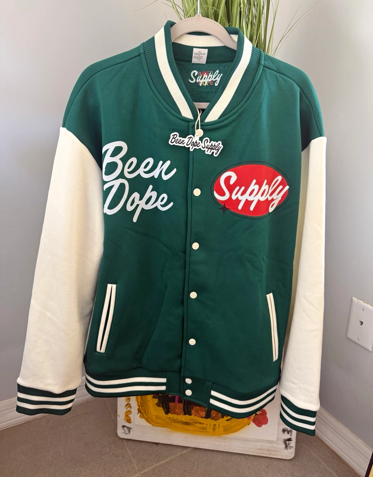 Street Hockey Varsity Jacket Fleece Two Tone Forest Green Large Been Dope Supply - product detail image 1