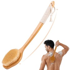 Back Scrubber for Shower 17in Bamboo with Curved Long Handle Stiff Natural B...