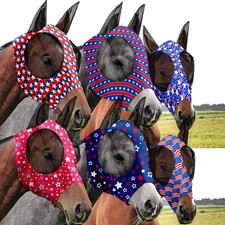 6 Pcs Horse Fly Masks with Ears American Flag Stars Fly Masks Comfort Stretch...