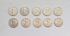 Lot of 10 1941-1945 Walking Liberty Half Dollars circulated minted during WW2