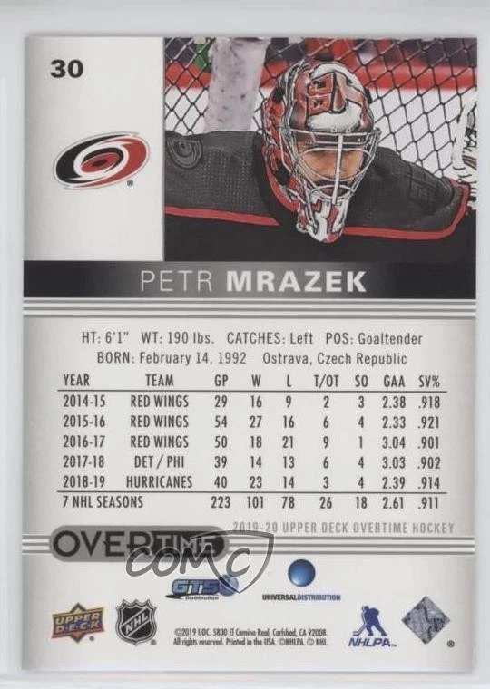 2019-20 Upper Deck Overtime Petr Mrazek #30 - Image 2 of 2