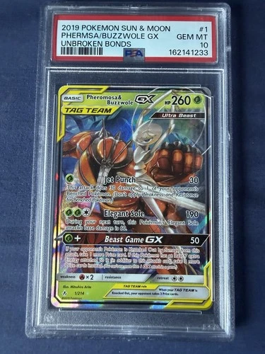 Pokemon Pheromosa & Buzzwole GX 1/214 PSA 10 GEM MINT Unbroken Bonds Full Art