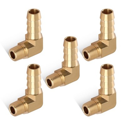 Boeray 5pcs Brass Hose Barb Fittings 90 3/8'' to 1/8'' NPT Male, Gold 