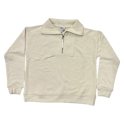 NWT Eddie Bauer Women's Drop Shoulder Collared Quarter Zip Pullover SIZE L CREAM
