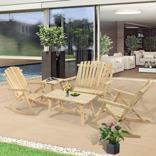 Outdoor Wooden Rocking Patio Furniture Set Log Rocker Chairs Bench and Table Set