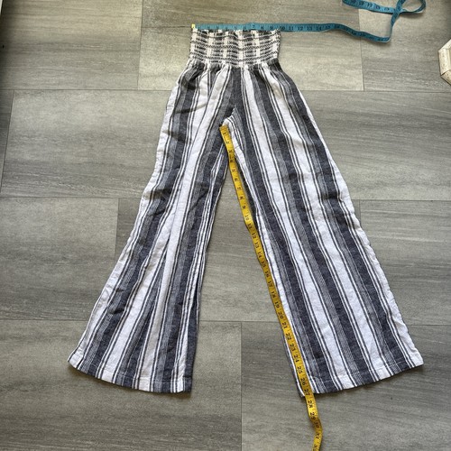 Rewash Brand Pants Womens Small Wide Leg Smocking Waist Stripe Linen Blend - Picture 5 of 5