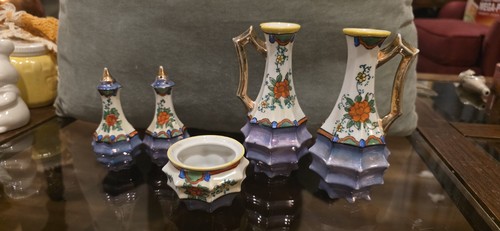 Japanese Lusterware Salt Pepper Shakers with Sugar Bowl Vintage Set