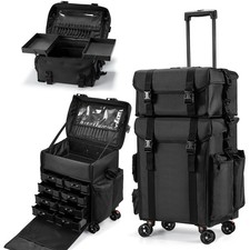 Costravio Travel Makeup Bag, Cosmetology Case on Wheels, 2 IN 1 Hair Tool