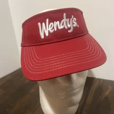 Wendy’s Restaurant Uniform Embroidered Red Visor Adult Strap Back 100% Cotton
