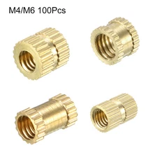 100Pcs M4/M6 Metric Brass Cylinder Knurled Threaded Round Insert Embedment Nuts