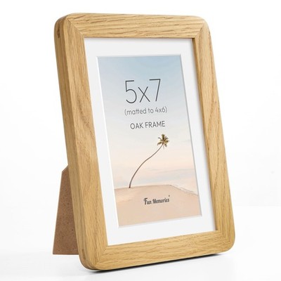 Fun Memories 5x7 Picture Frame - Solid Oak Wood Frame, 5x7 Photo Frame with M...