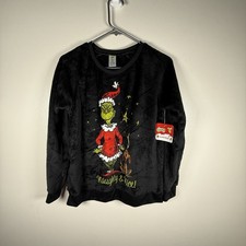Dr. Seuss The Grinch Women  s Long Sleeve Minky Fleece Sleep Top NWT M 8-10 