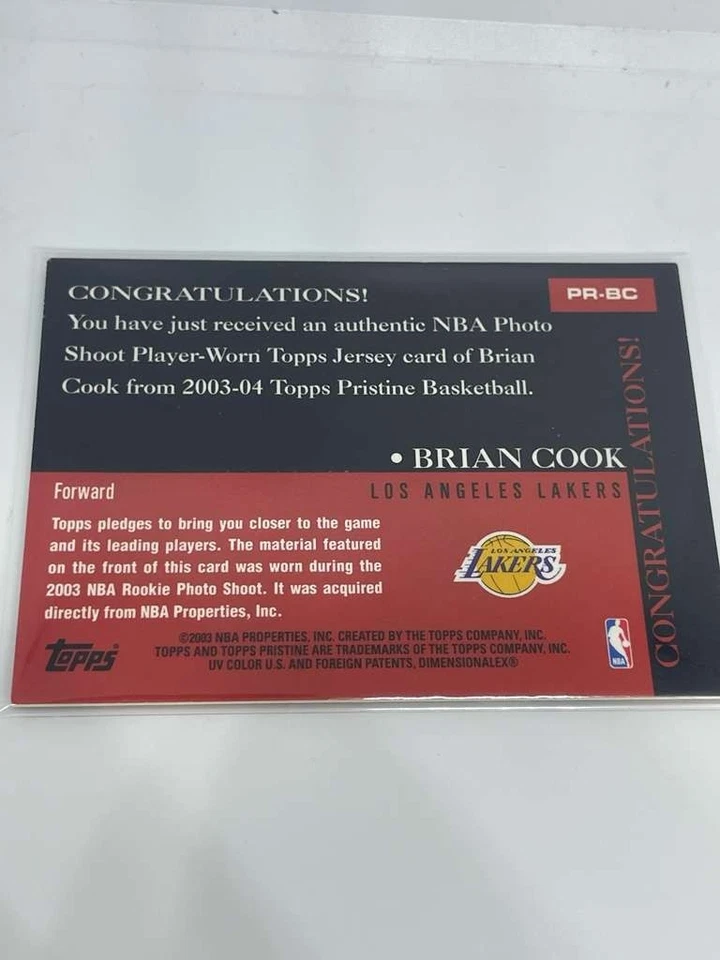 2003-04 Topps Pristine Brian Cook Rookie Jersey Card Lakers PR-BC - Image 2 of 2