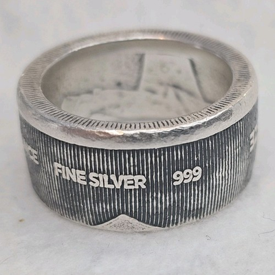 #ad 999 Fine Silver Coin Ring 1 Troy Oz Bullion Wide Band Size 12 #SilverSqueeze $199.99