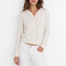 Old Navy Womens White Cotton Blend Full Zip Knit Hoodie Size L 10608