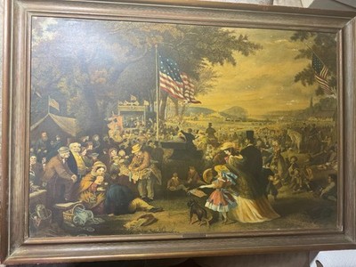 Huge Antique Frederic A Chapman (1818 - 1891) ''The Day We Celebrate'' Lithograph
