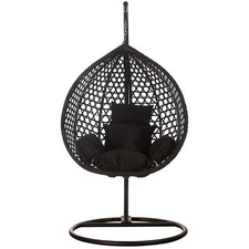 Luxus Hängesessel Style XXL Rattan Korb Gestell Schwarz mit Relaxkissen Schwarz