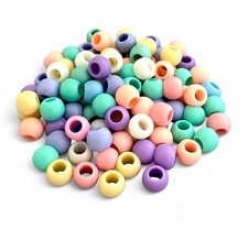 100 Pastel Pony Beads 11x9mm Large Hole 5.9mm Acrylic Barrel Kids Craft Hair