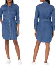 UNTUCKit Zara SZ 14 Denim Shirt Dress Long Sleeve Belted Casual Tencel Lyocell