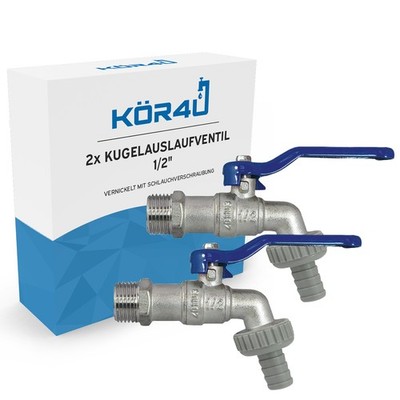 2x kör4u Kugelauslaufventil vernickelt Schlauchverschraubung 1/2''
