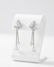   Silver Butterfly Drop Earrings Crystal Dangle Elegant Women Jewelry Gift  