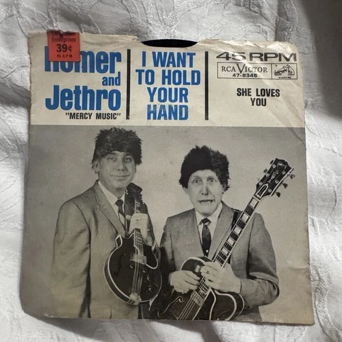 HOMER & JETHRO 45RPM '64 RCA I WANT TO HOLD YOUR HAND BEATLES' COVER M- VINYL
