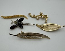 Vintage Hair Barrette Lot Gold Tone Leaf Rhinestone Dragonfly Retro Clips