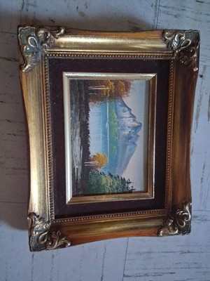 Antique Look Ornate Gold Tone Framed Outdoor Landscape Acrylics Painting Fancy