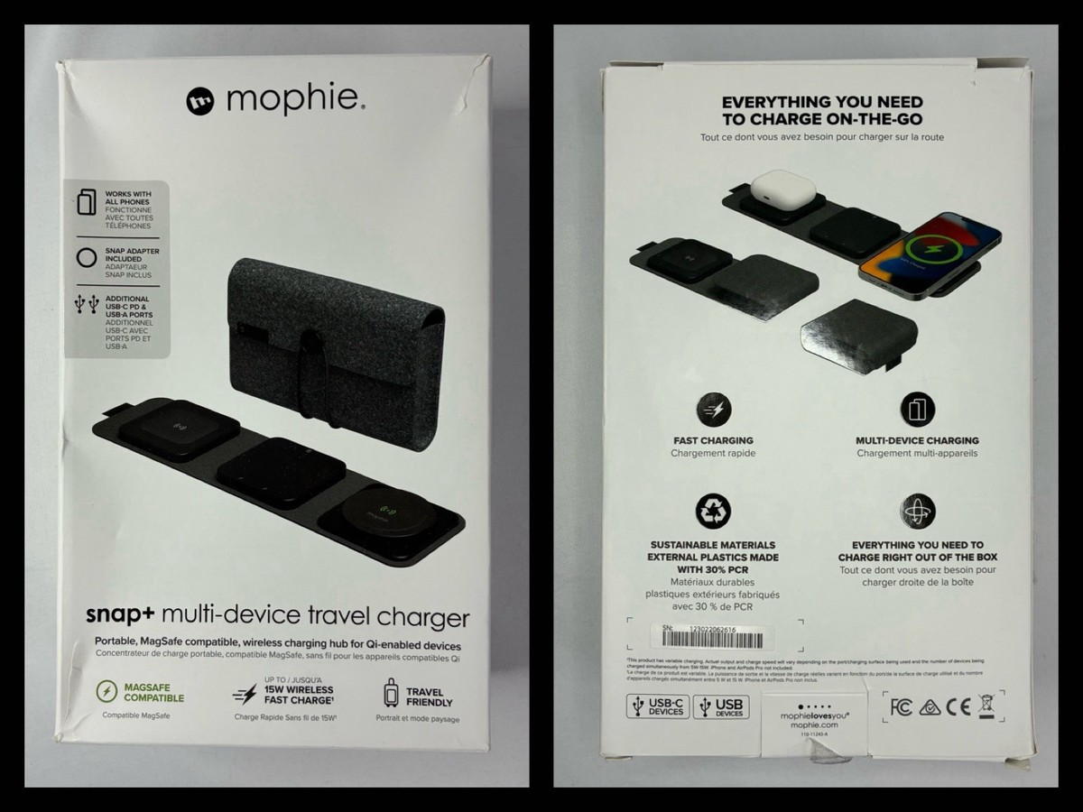 Mophie Snap+ Multi-Device Travel Charger 15W MagSafe Qi USB-C/A