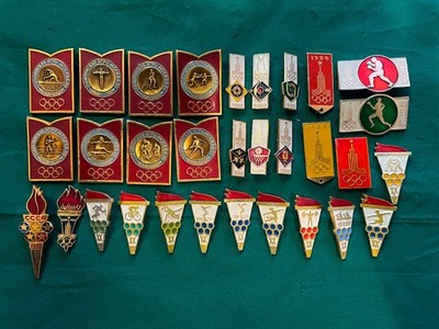 LOT of 31 soviet pin BADGEs Olympic games FLAME moscow 1980 USSR TORCH