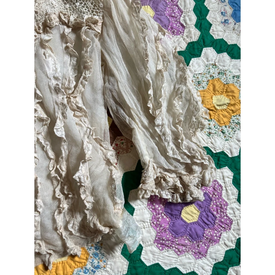 Antigua Blusa Eduardiana Blanca Red Encaje Seda Paneles Crochet Cuello Alto COMO ESTÁ Foto 4 de 4