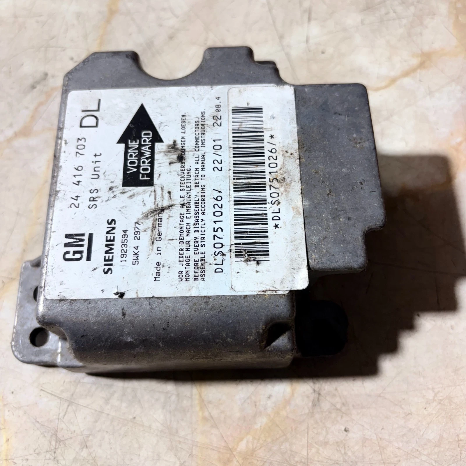 Vauxhall Astra G airbag SRS ECU module 24416703 front label