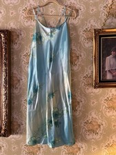 Y2K Floral Satin Slip Dress Spaghetti Strap Fairycore Coquette Cottagecore VTG