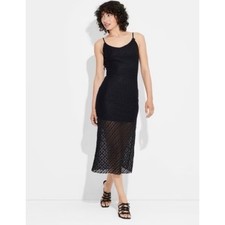 Wild Fable Black Lace Midi Dress Sleeveless V-Neck Sheer Hem Bow Straps NWT