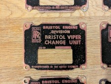 Rolls Royce Bristol Viper Change Unit Manufacturer Plate - NOS