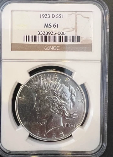 1923 D Peace SILVER Dollar $1 NGC MS61