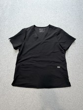 FIGS Womens Scrub Top V Neck XL Black Technical Collection Short Sleeve Pockets